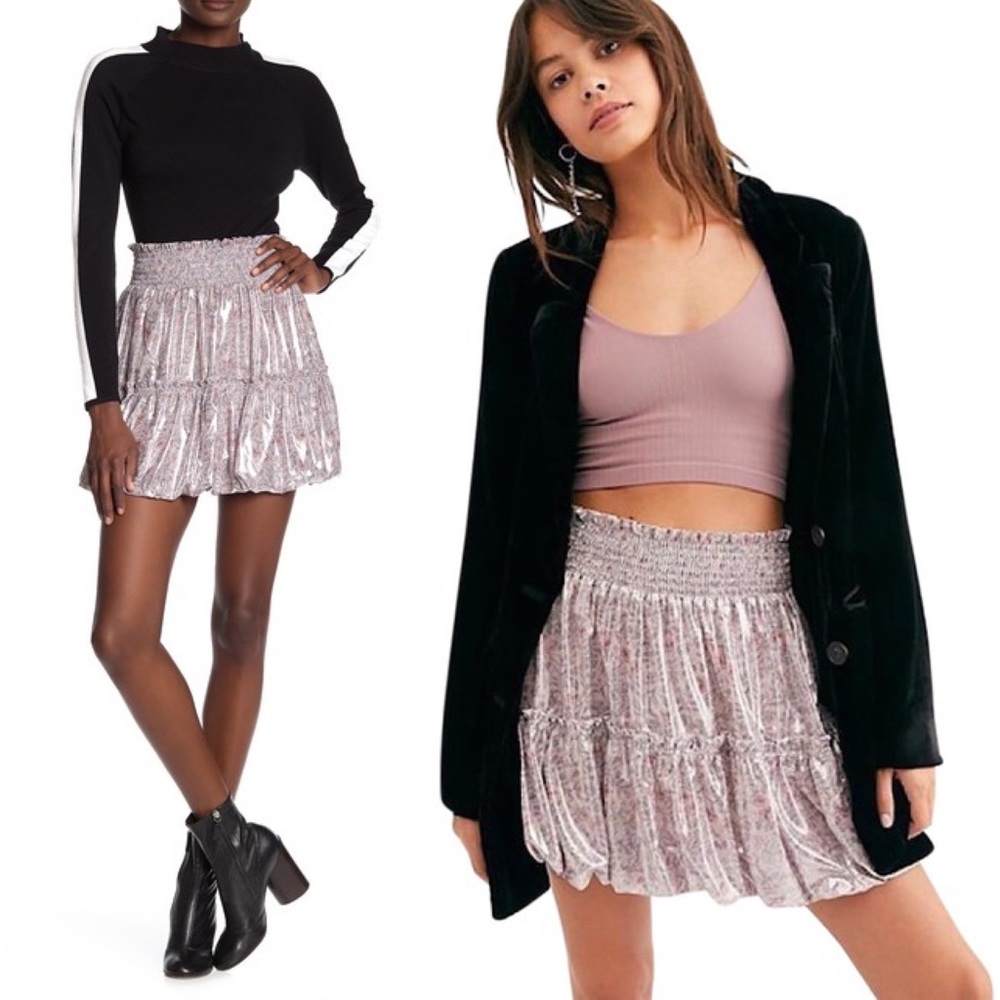 Free People In a Bubble Shimmer Mini Skirt Lavender Size Small OB1064890 New